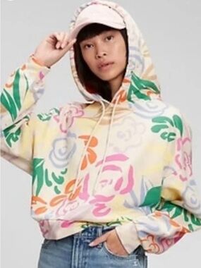 GAP Vintage Soft Cropped Floral Hoodie